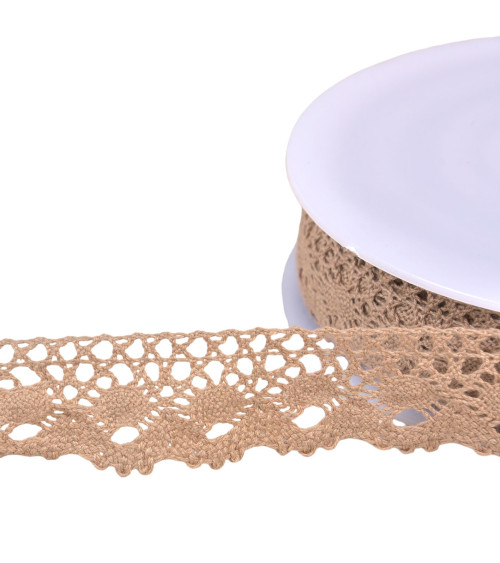 Dentelle coton couronne 30mm taupe au mètre