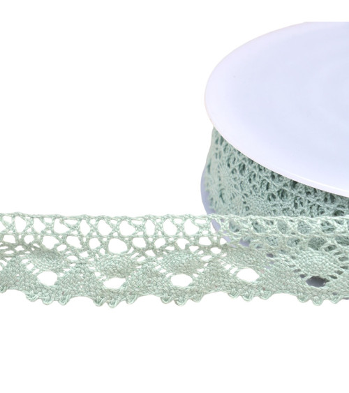 Dentelle coton couronne 30mm vert amande au mètre