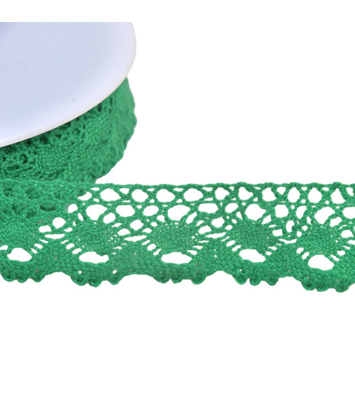 Dentelle coton couronne 30mm vert vif au mètre