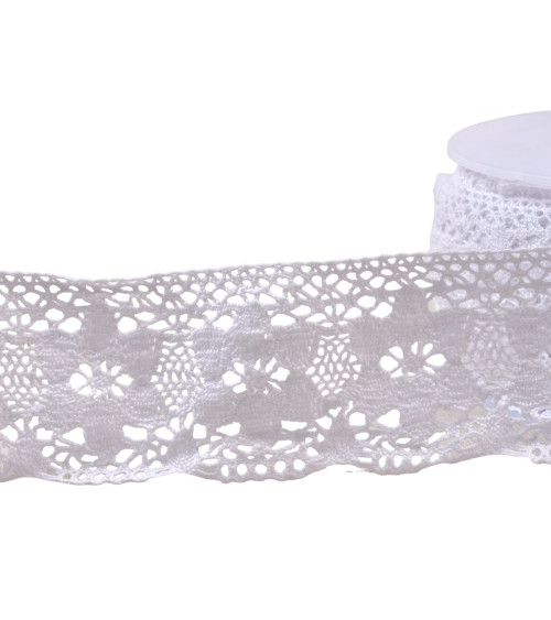 Dentelle coton fleurs 45mm blanc au mètre