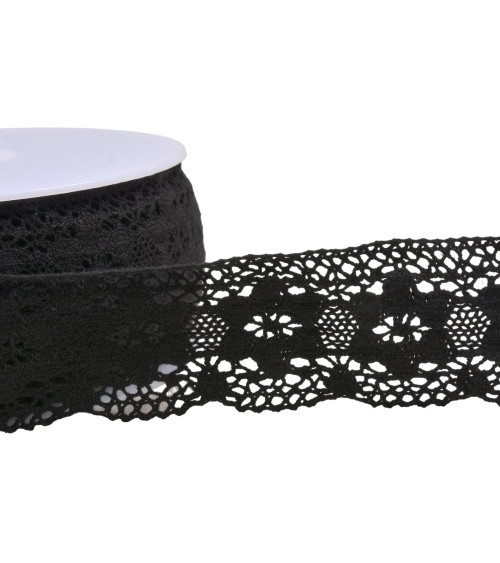 Dentelle coton fleurs 45mm noir au mètre