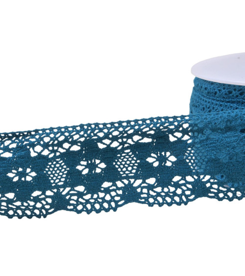 Cotton lace flowers 45mm duck blue by the meter