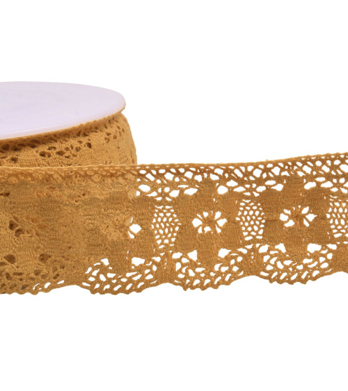 Cotton lace flowers 45mm mustard by the meter