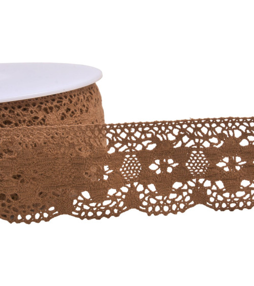 Cotton lace flowers 45mm dark beige per meter