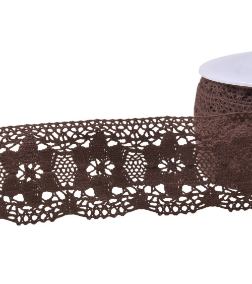 Cotton lace flowers 45mm dark brown per meter