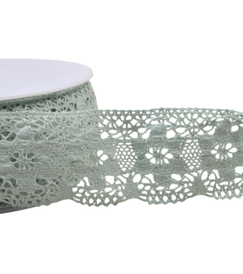 Dentelle coton fleurs 45mm vert amande au mètre