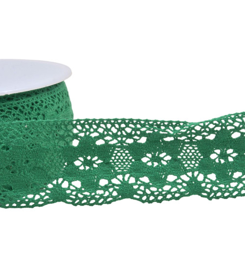 Dentelle coton fleurs 45mm vert vif au mètre