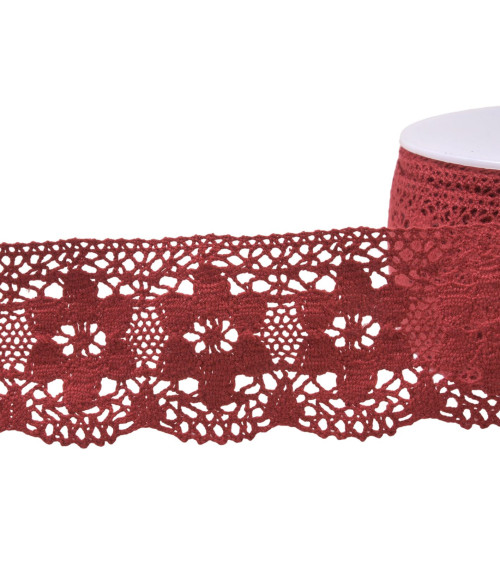 Cotton lace flowers 45mm burgundy by the meter