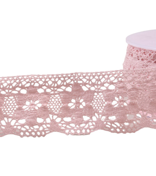 Dentelle coton fleurs 45mm rose clair au mètre