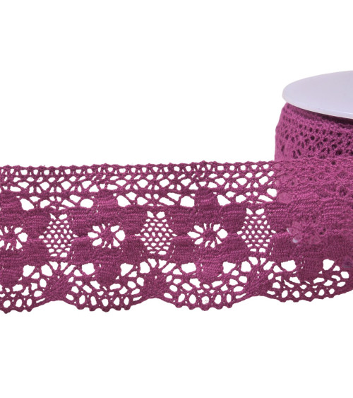 Dentelle coton fleurs 45mm violet au mètre