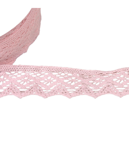 Dentelle coton losanges 42mm rose clair au mètre