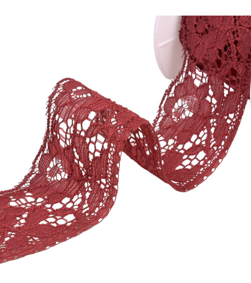 Bobbin 20m lace Rachel flowers 60mm burgundy