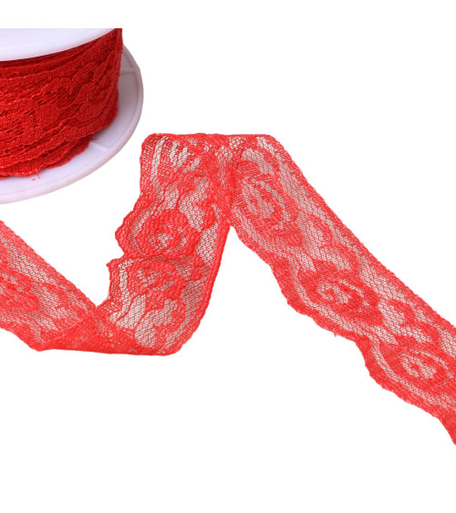 Spool 20m lace Rachel roses 28mm red