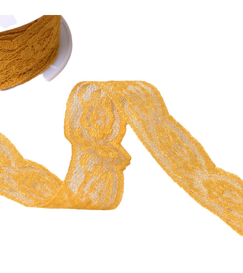 Spool 20m lace rachel roses 28mm mustard