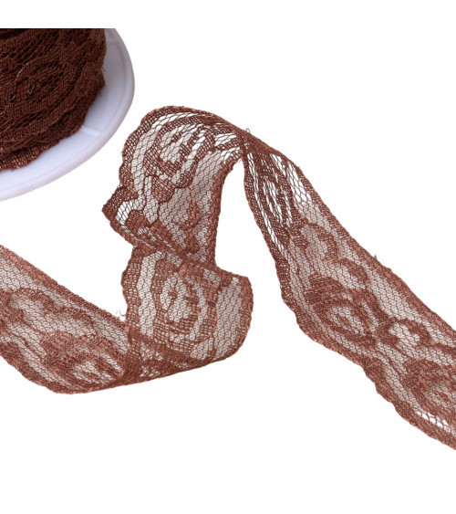 Spool 20m lace Rachel roses 28mm chocolate brown