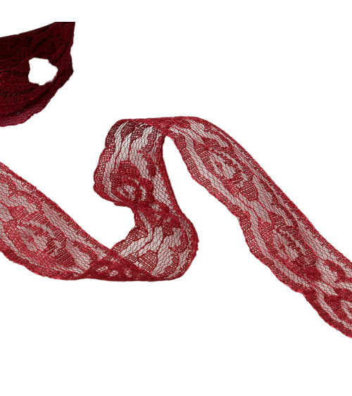 Spool 20m Rachel Roses lace 28mm burgundy