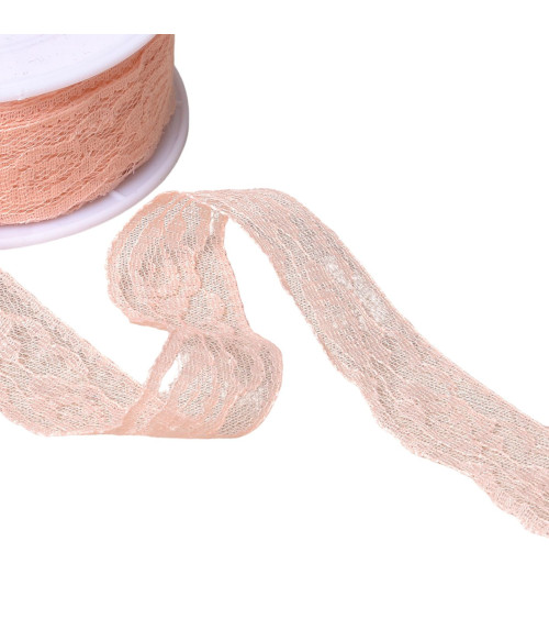 Spool 20m lace Rachel roses 28mm salmon