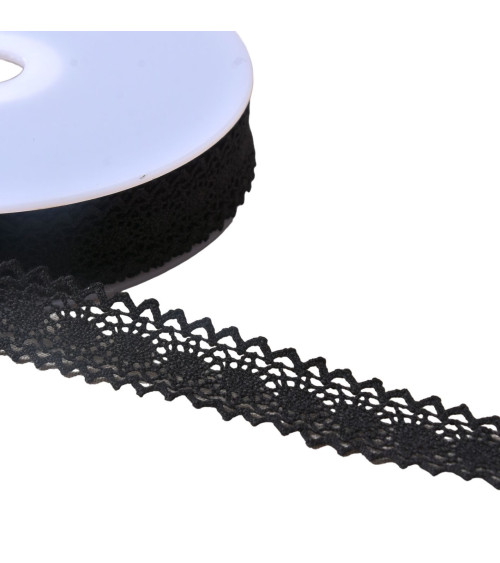 Spool of 20m cotton lace between two "turtles" 23mm black