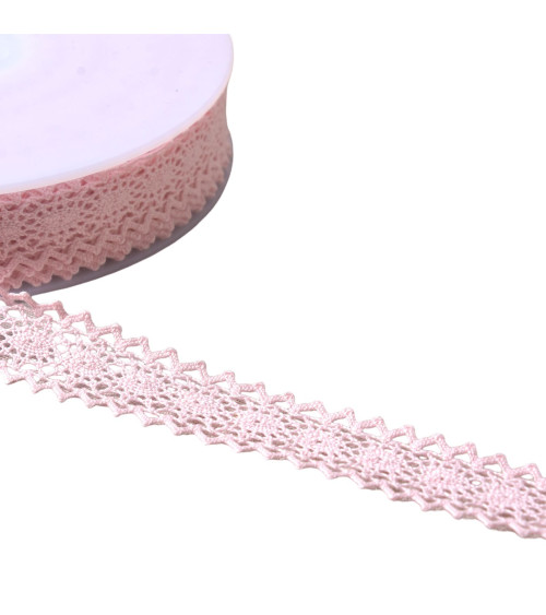 Bobine 20m dentelle coton entre deux "tortue" 23mm rose clair