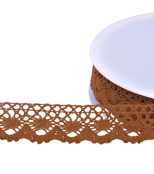 Bobine 20m dentelle coton couronne 30mm beige foncé