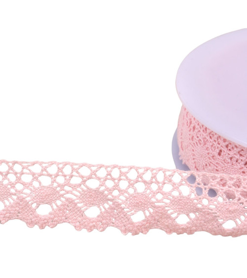 Bobine 20m dentelle coton couronne 30mm rose clair