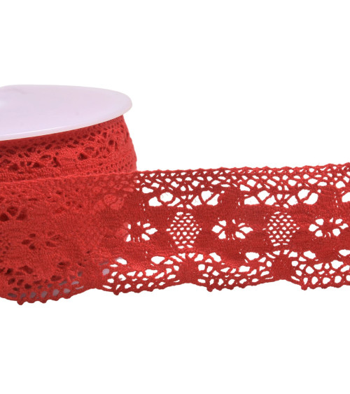 Spool 20m cotton lace flowers 45mm red