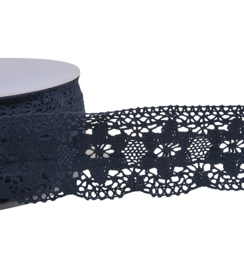 Spool 20m cotton lace flowers 45mm navy blue