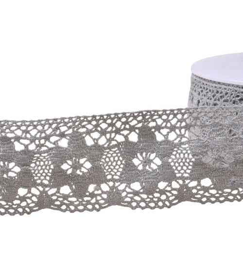 Spool 20m cotton lace flowers 45mm light gray