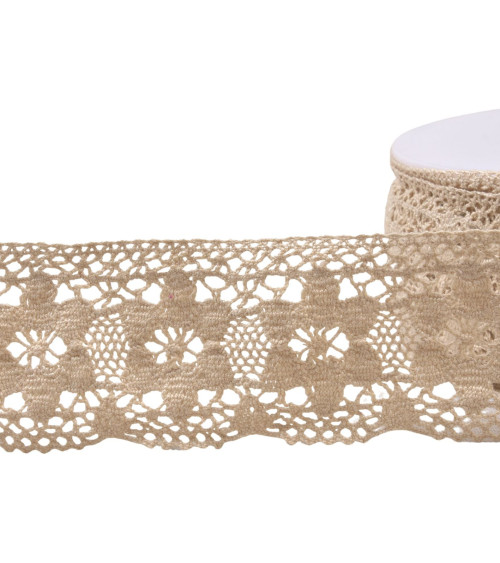 Spool of 20m cotton lace flowers 45mm ecru