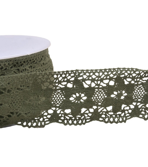 Spool of 20m cotton lace flowers 45mm khaki