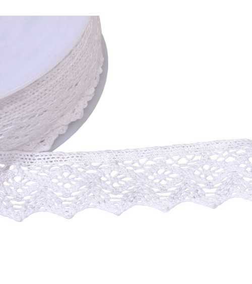 Bobine 20m dentelle coton losanges 42mm blanc