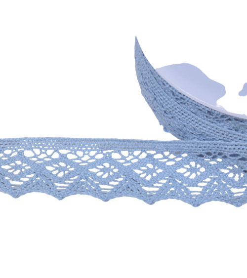 Bobine 20m dentelle coton losanges 42mm bleu lavande