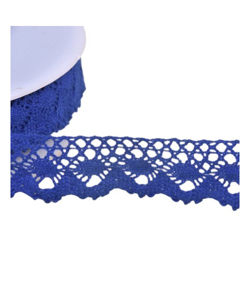 Dentelle coton couronne 30mm bleu roi au mètre