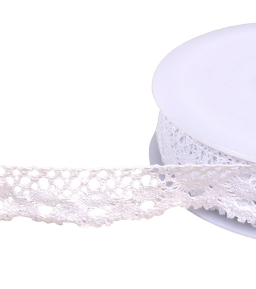 Bobine 20m dentelle coton couronne 30mm blanc