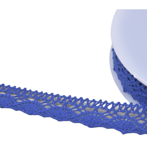 Bobine 20m dentelle coton "tortue" 20mm bleu roi