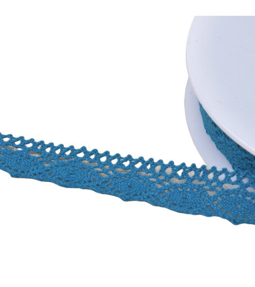 Bobine 20m dentelle coton "tortue" 20mm bleu canard