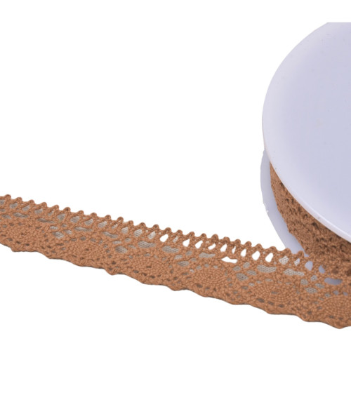 Bobine 20m dentelle coton "tortue" 20mm beige foncé