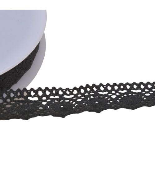 Dentelle coton "tortue" 20mm noir au mètre