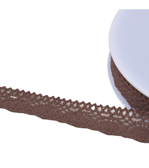 Dentelle coton "tortue" 20mm marron foncé au mètre