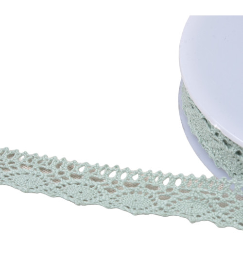 Dentelle coton "tortue" 20mm vert amande au mètre