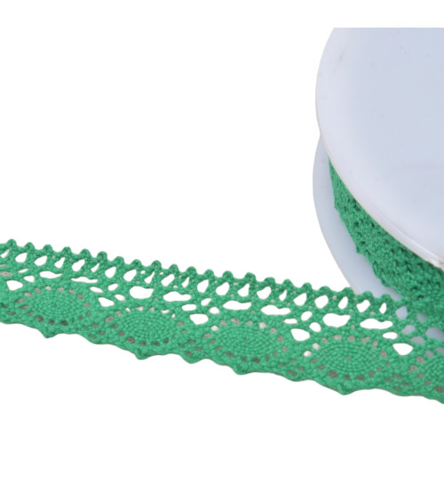 Dentelle coton "tortue" 20mm vert vif au mètre