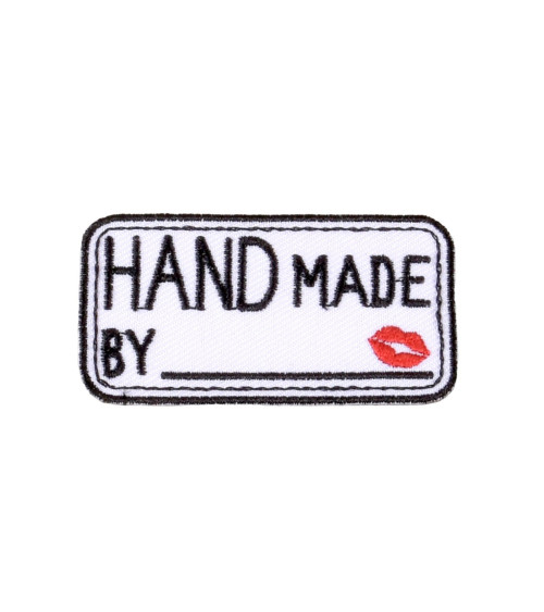 100% handmade iron-on patch, white rectangle, 4.7cm x 2.5cm