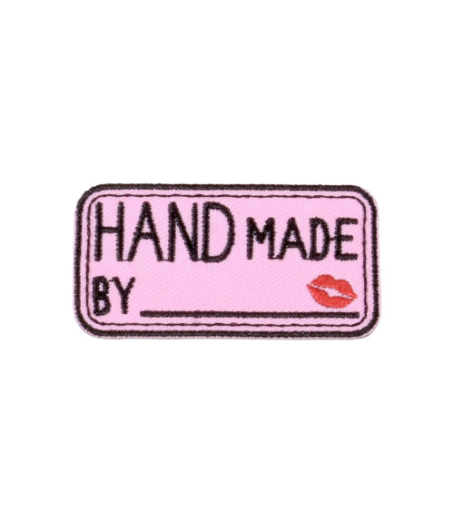 100% handmade iron-on patch, pink rectangle, 4.7cm x 2.5cm