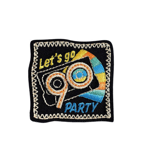 Set of 3 iron-on patches let's go 90 party 4.6cm x 4.5cm