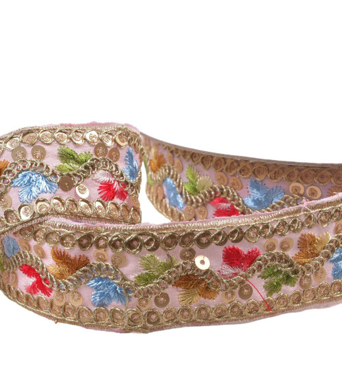 35mm light pink ethnic embroidered braid by the meter