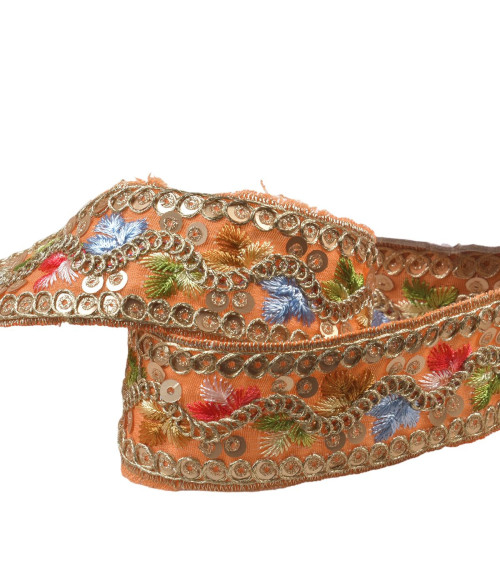 Ethnic embroidered braid 35mm salmon by the meter