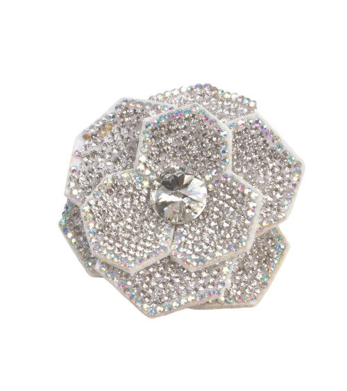 Broche flor de strass 10cm x 7cm blanco