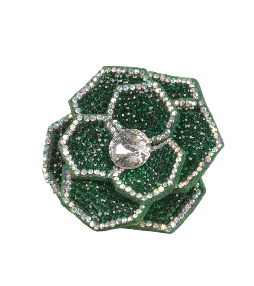 Broche de flores con strass 10 cm x 7 cm Verde normandía