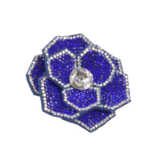 Flower brooch rhinestone 10cm x 7cm French blue