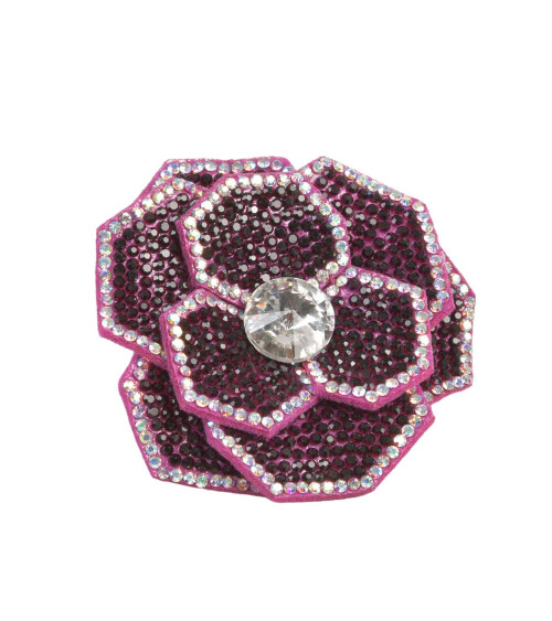 Broche flor de strass 10cm x 7cm violeta